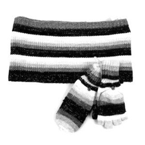 New Infinity Scarf and Gloves, Black, White, Gray, and Silver Color